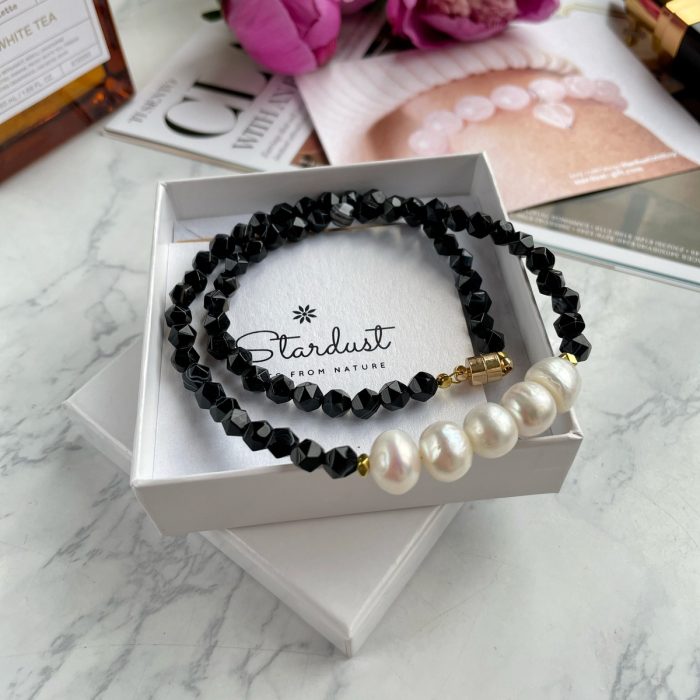 Black Agate choker with pearls
