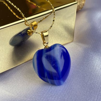Blue Agate heart pendant gold