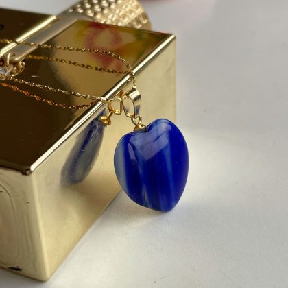 Blue Agate heart pendant gold necklace
