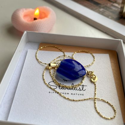 Blue Agate heart pendant gold star chain