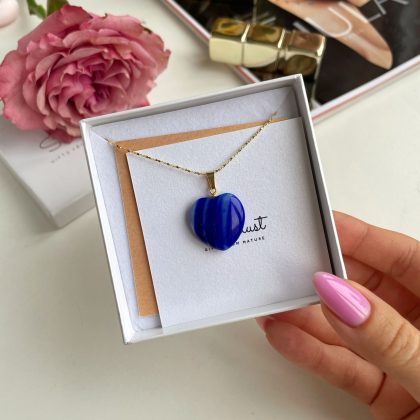 Blue Agate heart pendant luxury gift for girlfriend