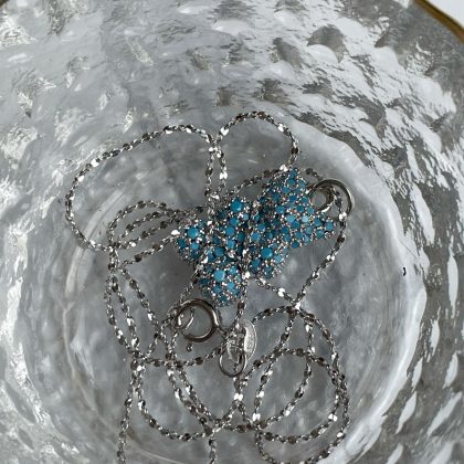 Blue Zircon bear pendant silver chain