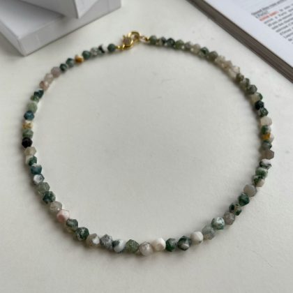 Faced Moss Agate choker gift for woman