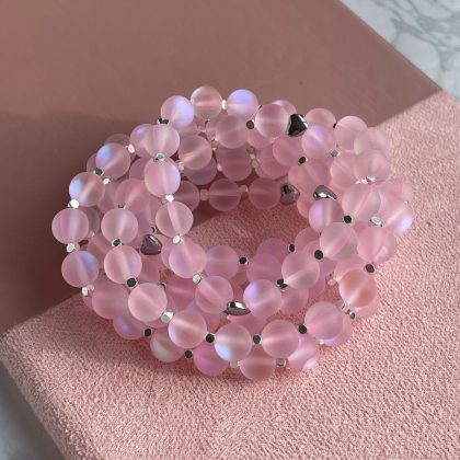 Pink Opal beaded bracelet mermaid glass