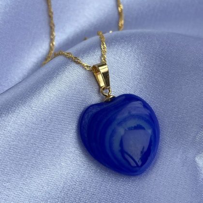 Royal Blue Agate heart pendant gold chain