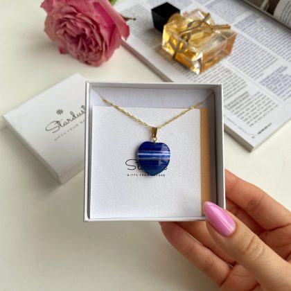 Royal Blue Agate heart pendant romantic gift