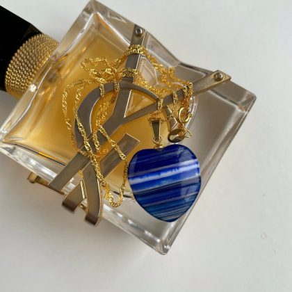 Royal Blue stripe Agate heart pendant gold