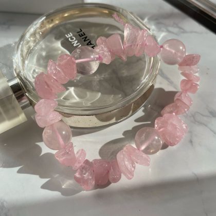 Deep pink Rose Quartz chips bracelet