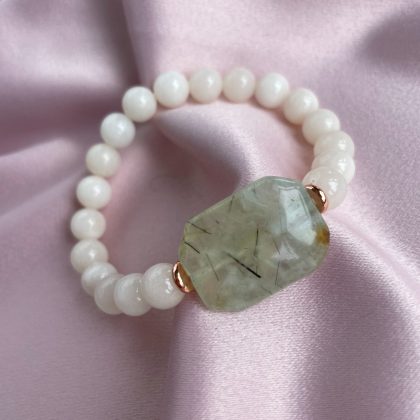 Luxury prehnite bracelet with beige jade