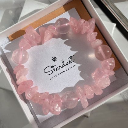 Rose Quartz chips bracelet with round beads