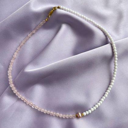 White Agate and Rose Quartz choker bridesmaid gift