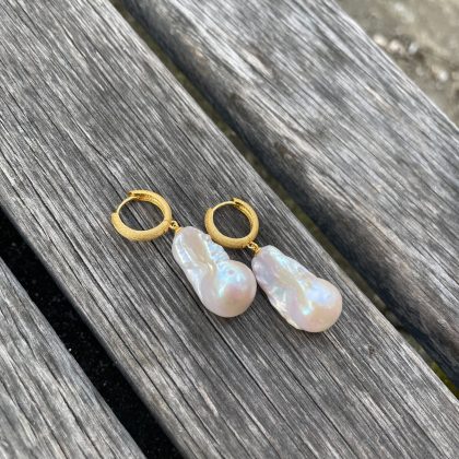 Gold hoop baroque pearl earrings premium quality