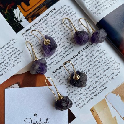 Gold plated raw Amethyst earrings by Stardust