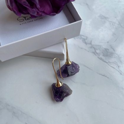 Gold plated rough Amethyst earrings