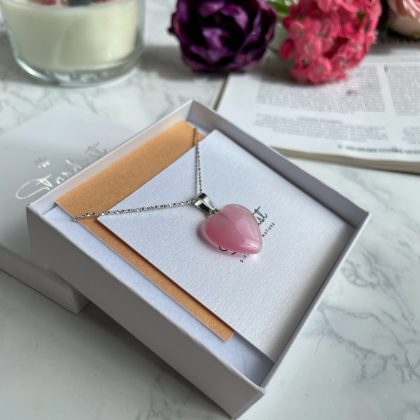 Pink Cat Eye heart necklace gift