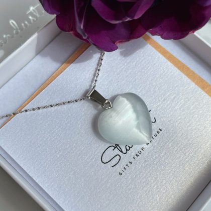 White Cat Eye heart pendant delicate gift