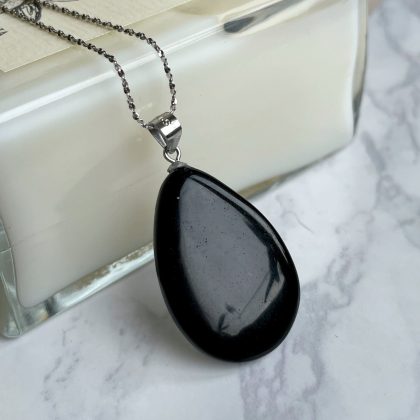 Flat drop Obsidian necklace