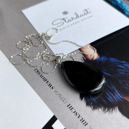 Obsidian necklace silver chain Stardust gift