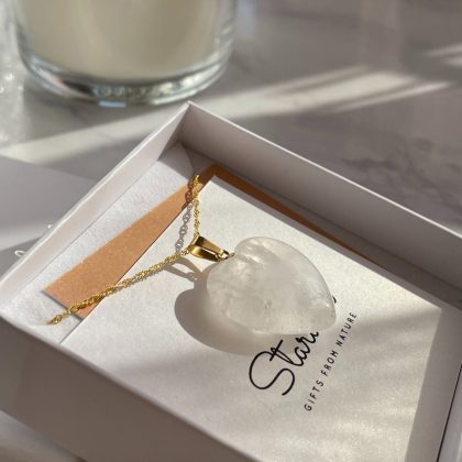 Natural Clear Quartz heart pendant gift for girlfriend