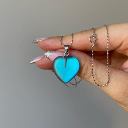 Ocean blue mermaid glass heart silver chain