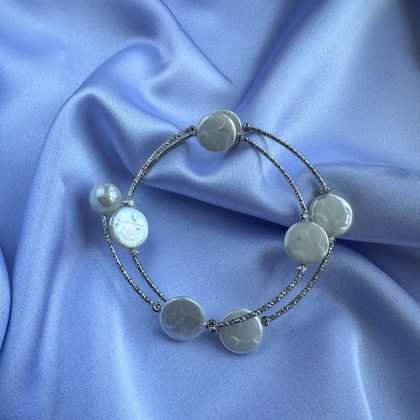 Elegant Flat pearl bracelet multi-wrap