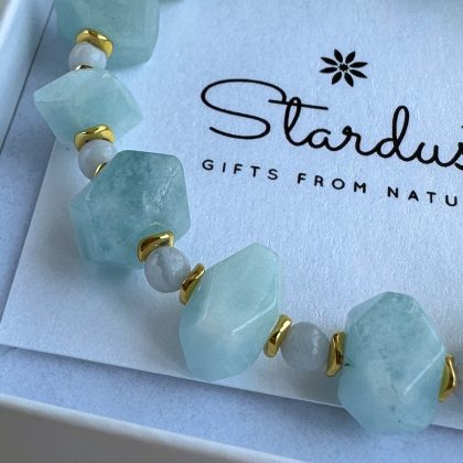 Faced Aquamarine bracelet with golden hematite