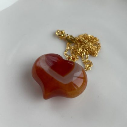 Orange Agate heart necklace gold chain