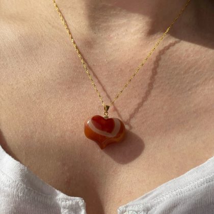 Orange agate heart pendant gold star chain